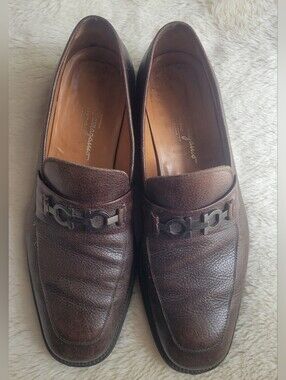 Salvatore Ferragamo Brown Pebbled Leather Bit Loafers